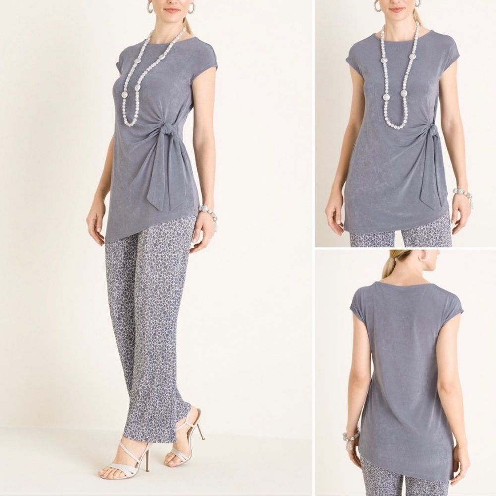 Chico’s Travelers Side Tie Cap Sleeve Wrinkle Resistant Tunic Gray 0 (S/4) NWT